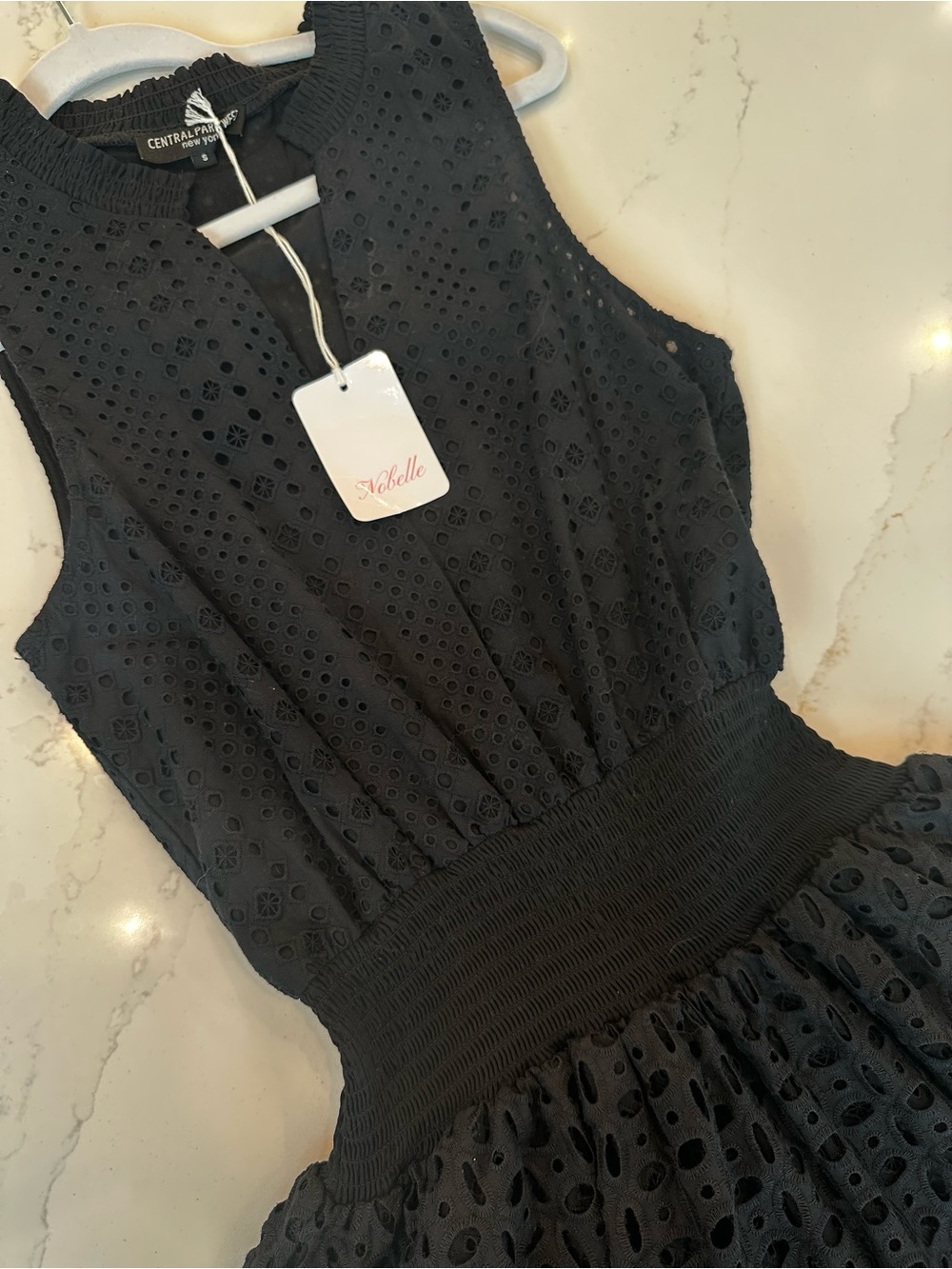 Central Park West Black Eyelet Sleeveless Dress